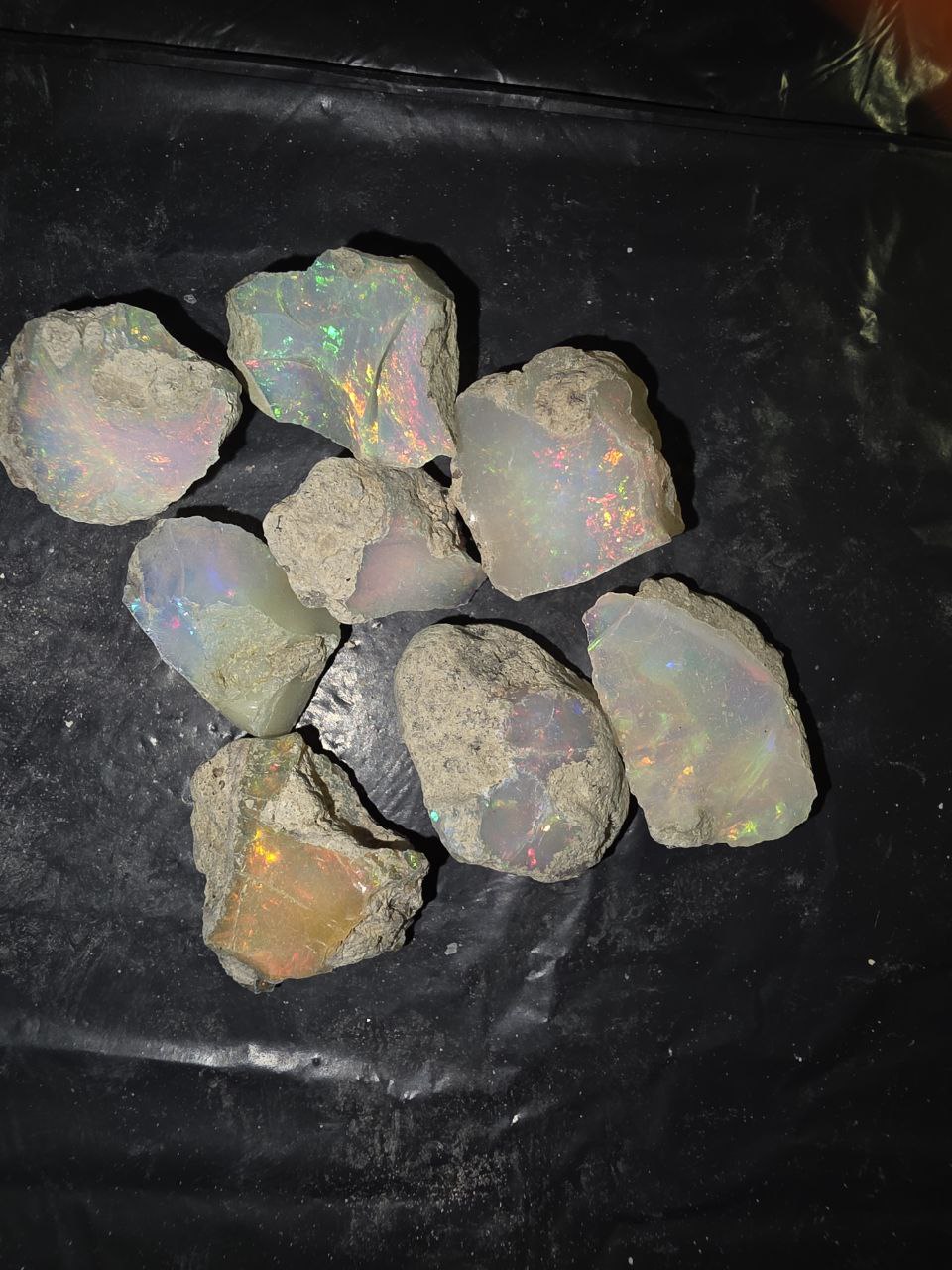 Micro-lot rough 8 stones Mixed Opal Ethiopian Welo, 106 ct rough, natural