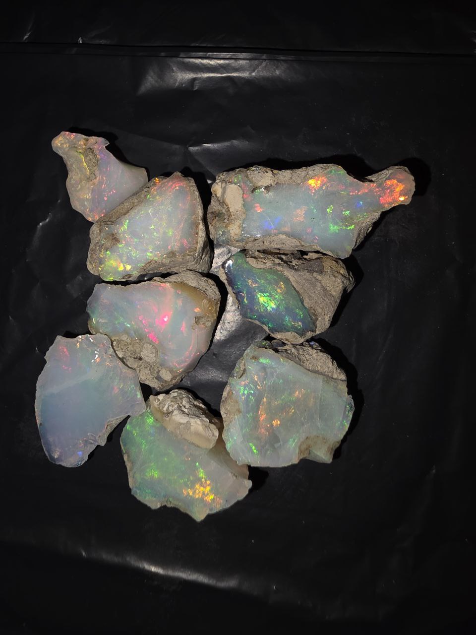 Micro-lot rough 8 stones Mixed Opal Ethiopian Welo, 94.5 ct rough, natural