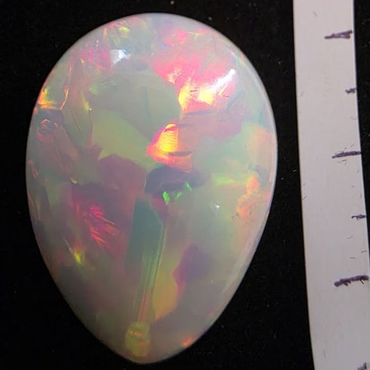 White Opal special Ethiopian Welo, 22.9 ct pear polished, natural, intense Play-of-Colour