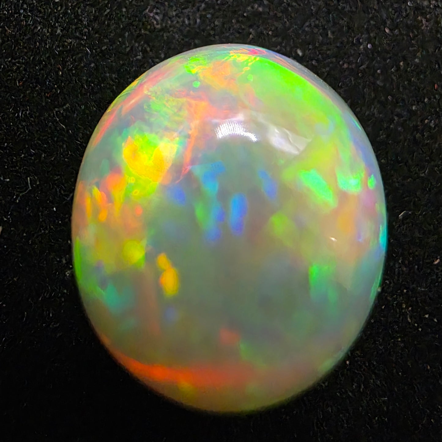 White Opal special Ethiopian Welo, 8.9 ct oval polished, natural, intense Play-of-Colour