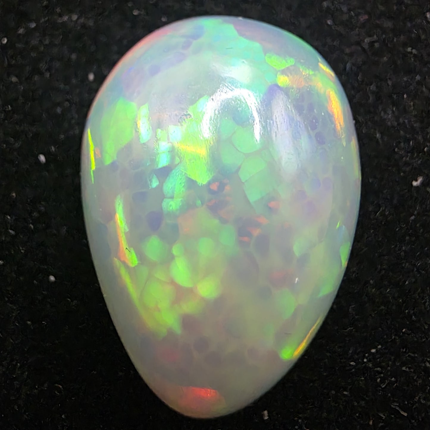 White Opal special Ethiopian Welo, 10.85 ct pear polished, natural, intense Play-of-Colour