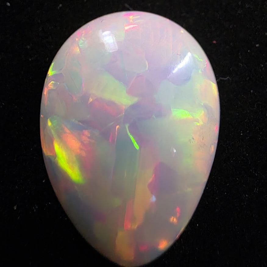 White Opal special Ethiopian Welo, 22.9 ct pear polished, natural, intense Play-of-Colour