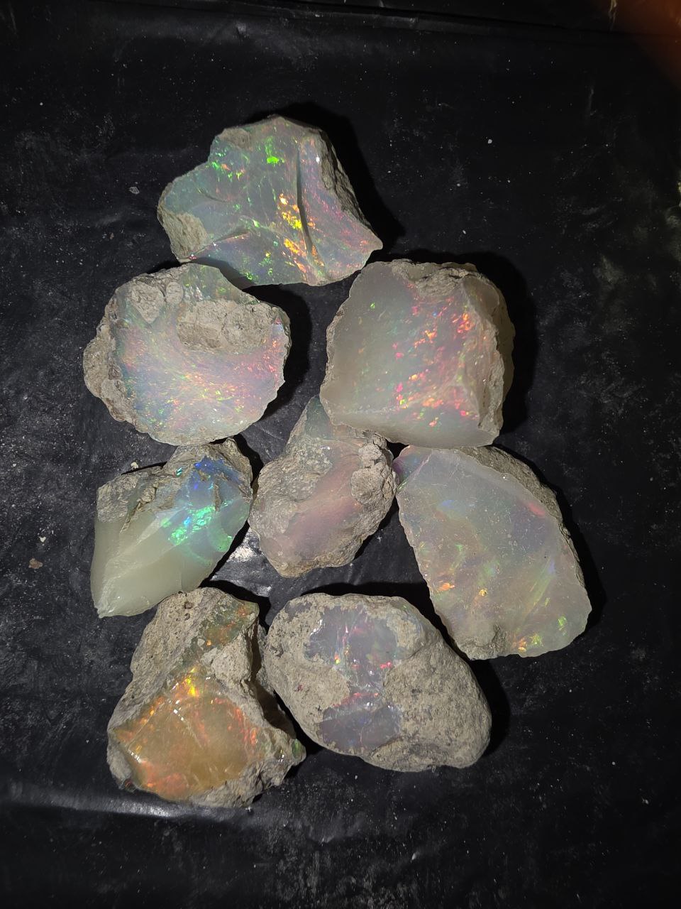 Micro-lot rough 8 stones Mixed Opal Ethiopian Welo, 106 ct rough, natural