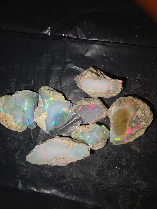 Micro-lot rough 7 stones Mixed Opal Ethiopian Welo, 108 ct rough, natural
