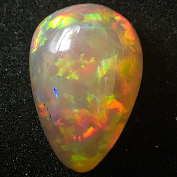 Black Opal special Ethiopian Welo, 23.55 ct pear polished, natural, intense Play-of-Colour