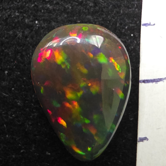 Black Opal special Ethiopian Welo, 2.2 ct pear polished, natural, intense Play-of-Colour