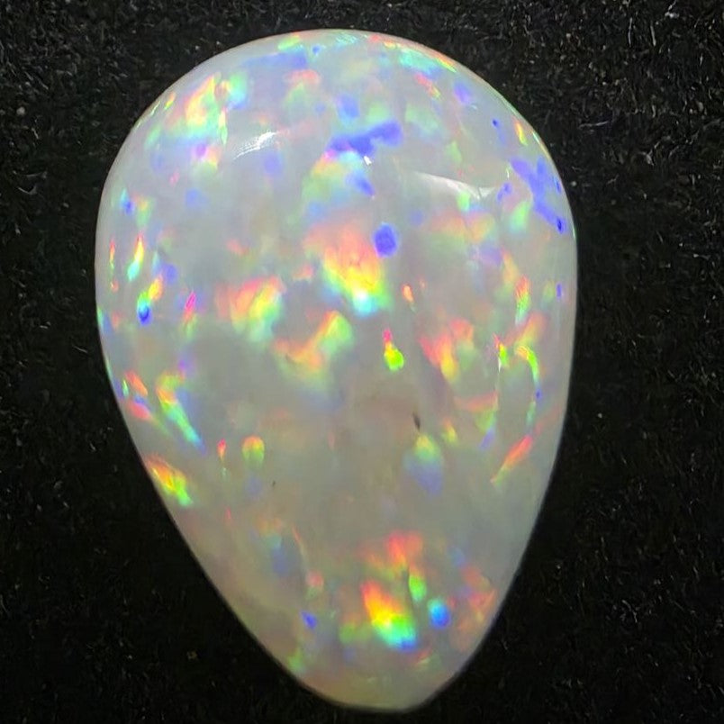White Opal special Ethiopian Welo, 5.3 ct pear polished, natural, intense Play-of-Colour