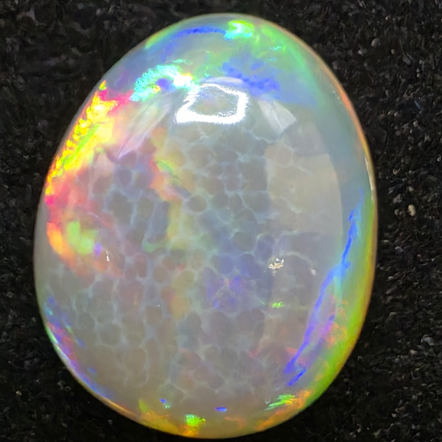 Black Opal special Ethiopian Welo, 7 ct pear polished, natural, intense Play-of-Colour