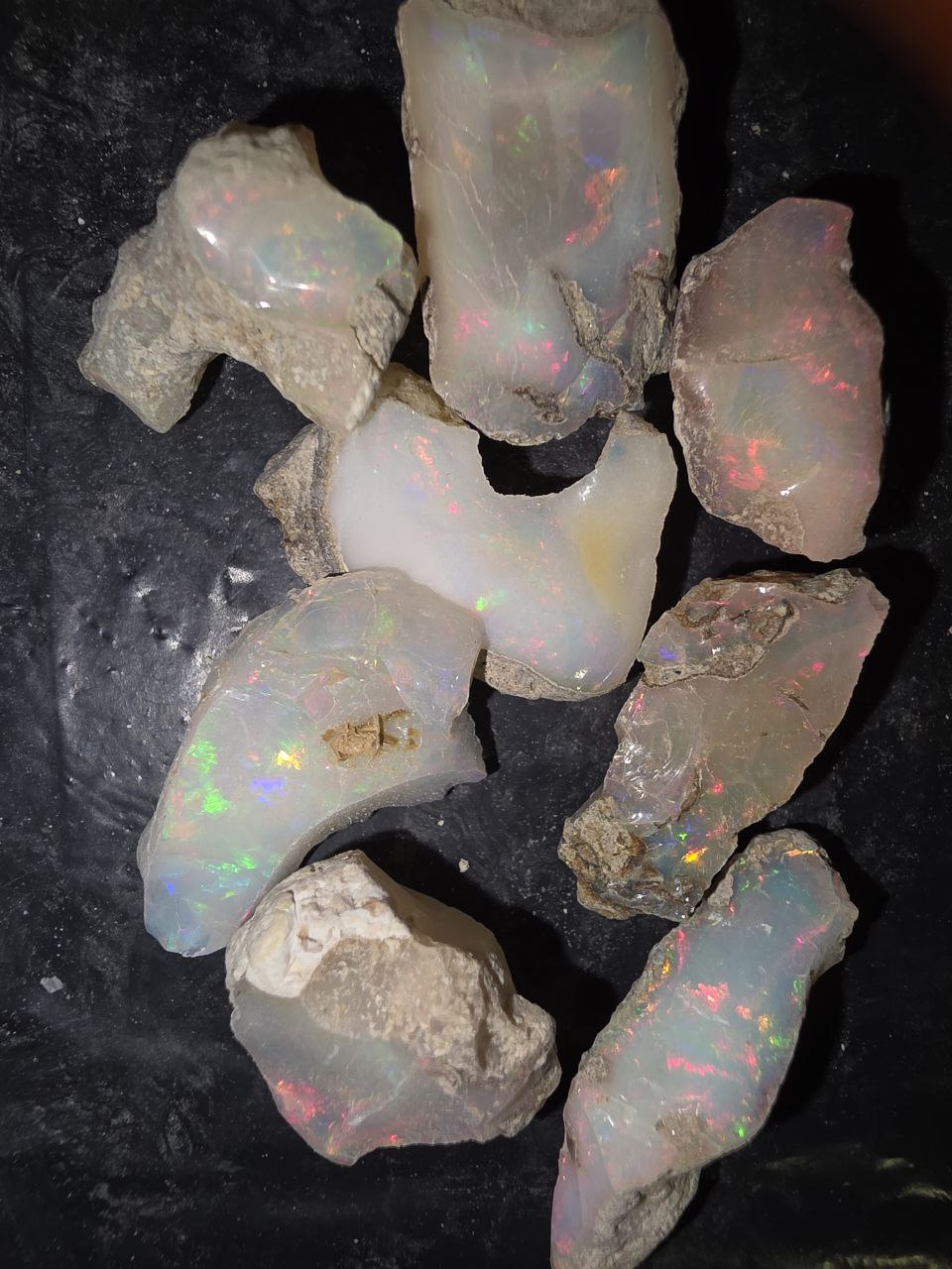 Micro-lot rough 8 stones Mixed Opal Ethiopian Welo, 96 ct rough, natural