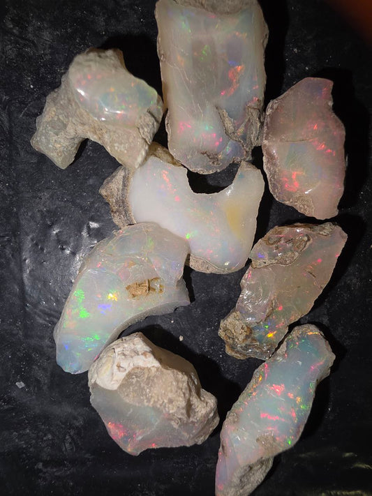 Micro-lot rough 8 stones Mixed Opal Ethiopian Welo, 96 ct rough, natural