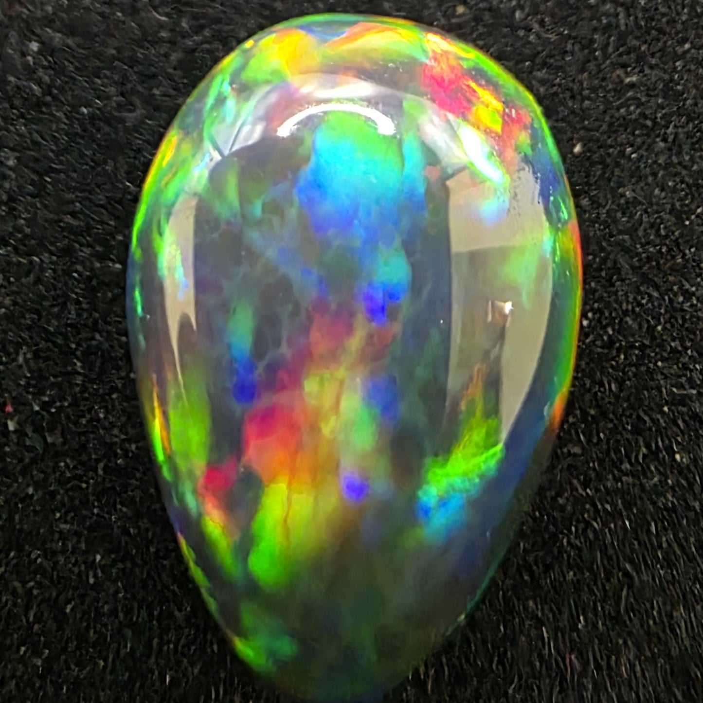 Black Opal special Ethiopian Welo, 3.35 ct pear polished, natural, intense Play-of-Colour