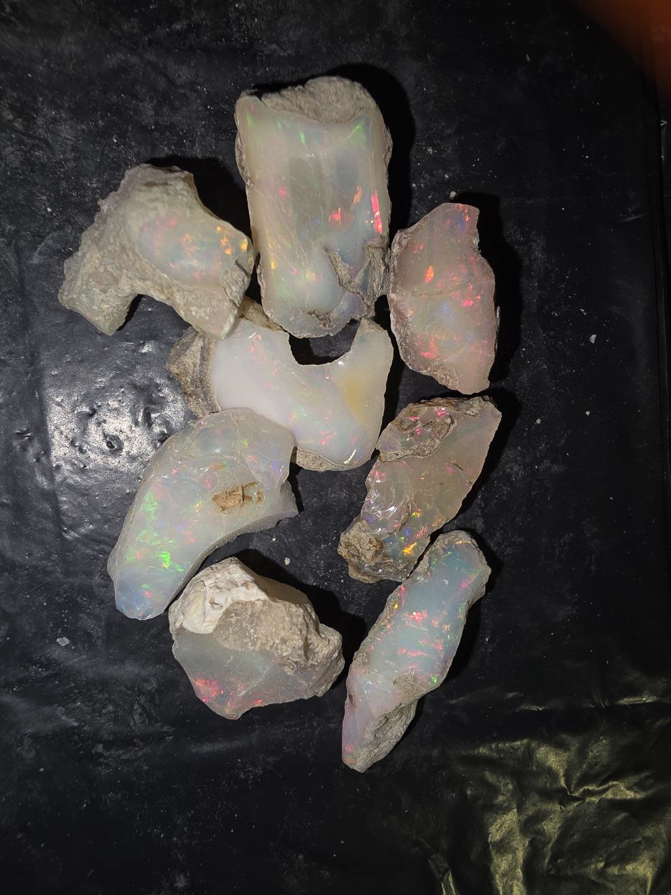 Micro-lot rough 8 stones Mixed Opal Ethiopian Welo, 96 ct rough, natural