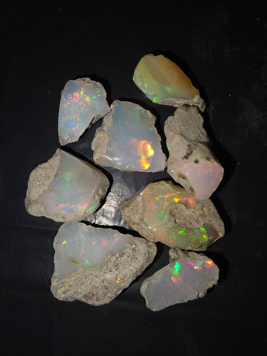 Micro-lot rough 8 stones Mixed Opal Ethiopian Welo, 80.5 ct rough, natural