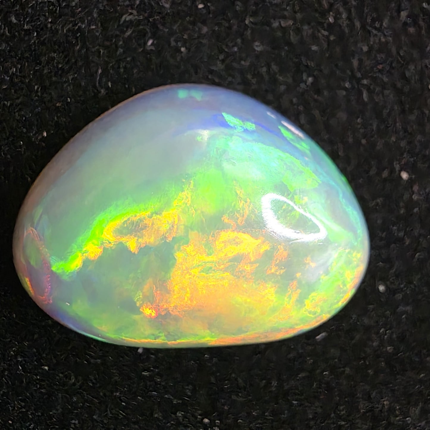 White Opal special Ethiopian Welo, 8.6 ct freeform polished, natural, intense Play-of-Colour