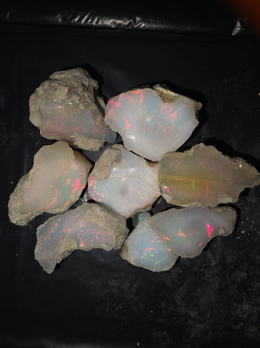 Micro-lot rough 8 stones Mixed Opal Ethiopian Welo, 89 ct rough, natural