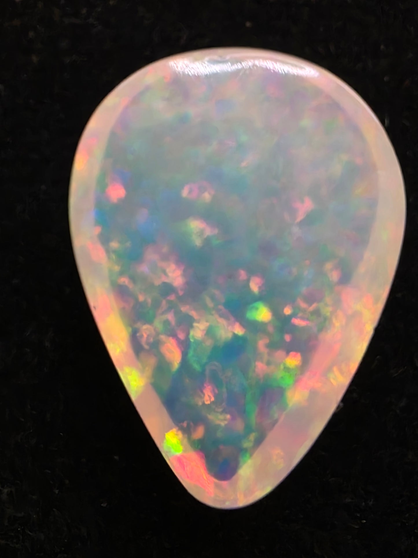 White Opal special Ethiopian Welo, 8.1 ct pear polished, natural, intense Play-of-Colour
