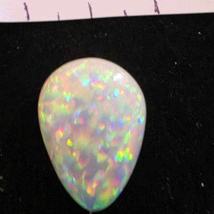 Perfect! White Opal outstanding Ethiopian Welo, 12.1 ct pear polished, natural, intense Play-of-Colour