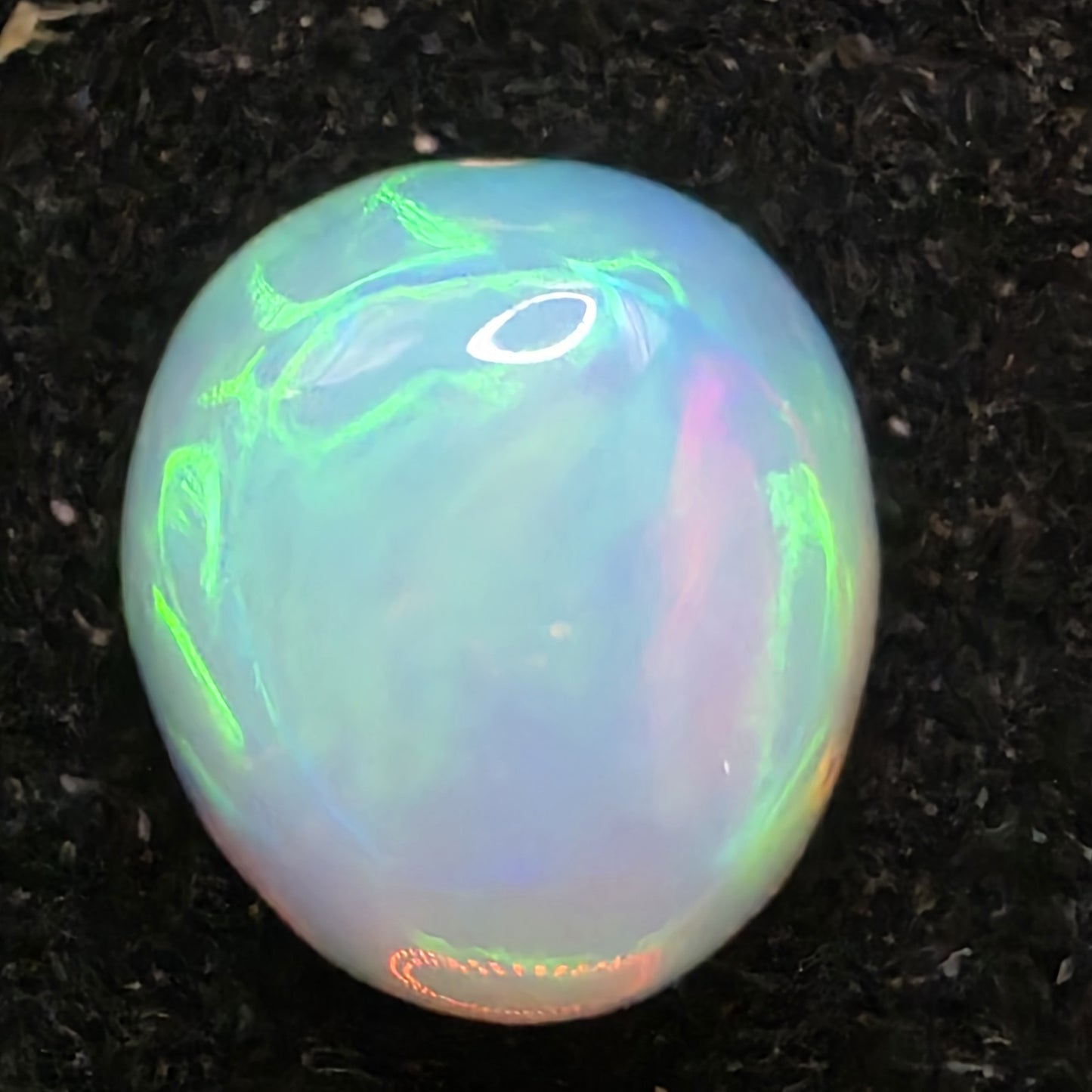 White Opal special Ethiopian Welo, 2.45 ct freeform polished, natural, intense Play-of-Colour