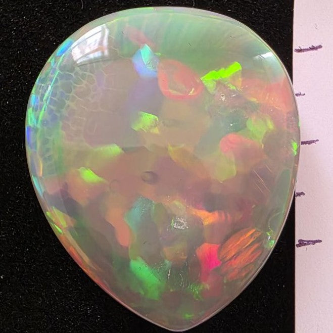 Perfect! Black Opal outstanding Ethiopian Welo, 37.6 ct pear polished, natural, intense Play-of-Colour