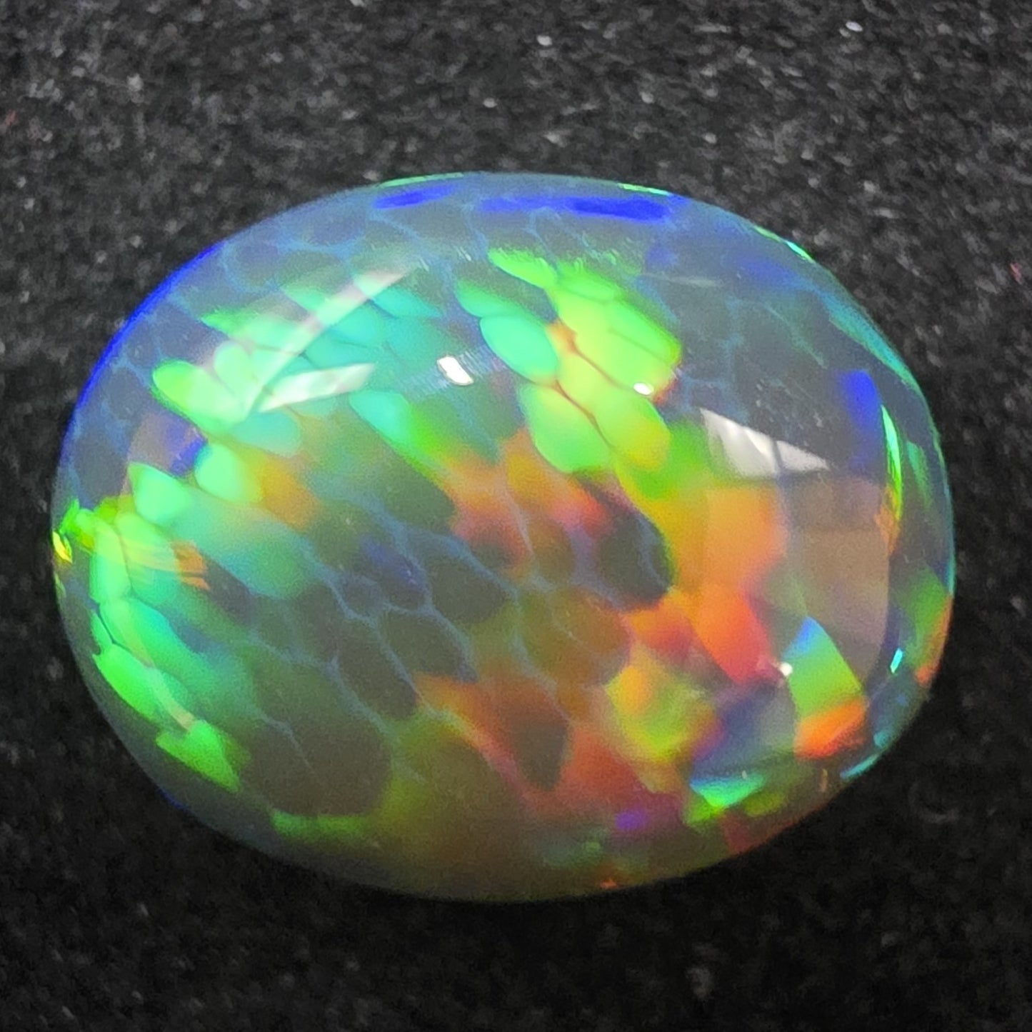 Black Opal special Ethiopian Welo, 6.65 ct oval polished, natural, intense Play-of-Colour