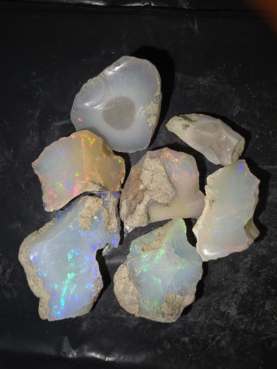 Micro-lot rough 7 stones Mixed Opal Ethiopian Welo, 91.5 ct rough, natural