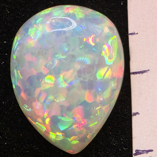 White Opal special Ethiopian Welo, 5.5 ct pear polished, natural, intense Play-of-Colour