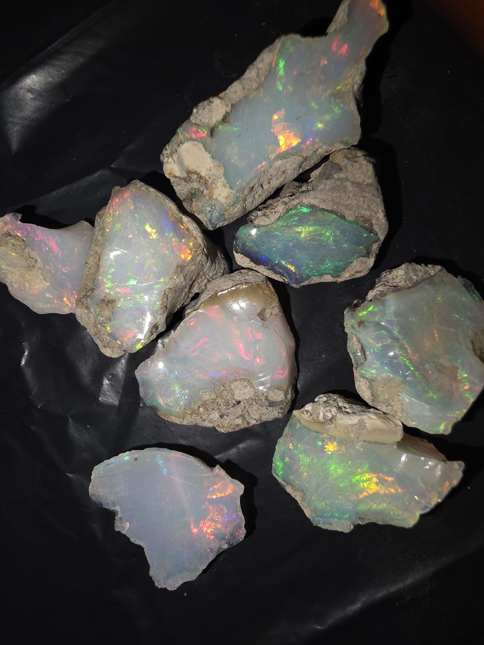 Micro-lot rough 8 stones Mixed Opal Ethiopian Welo, 94.5 ct rough, natural