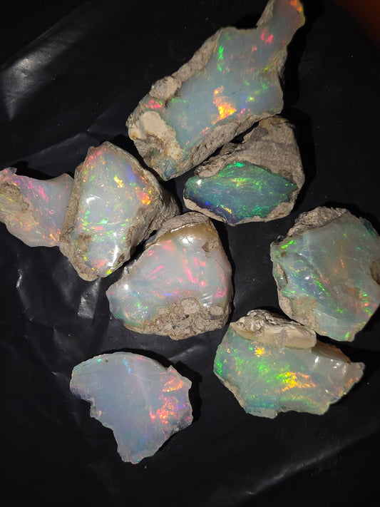 Micro-lot rough 8 stones Mixed Opal Ethiopian Welo, 94.5 ct rough, natural