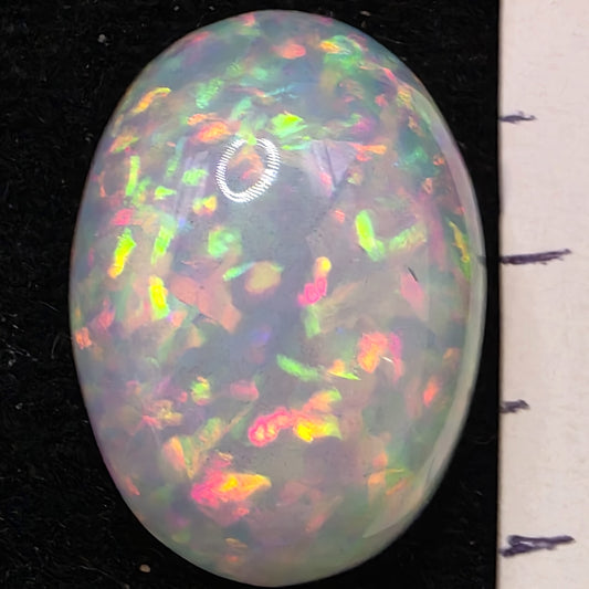 White Opal special Ethiopian Welo, 13.6 ct oval polished, natural, intense Play-of-Colour