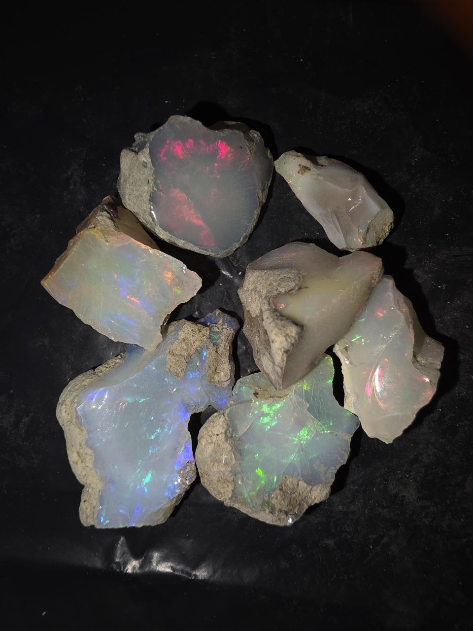 Micro-lot rough 7 stones Mixed Opal Ethiopian Welo, 91.5 ct rough, natural