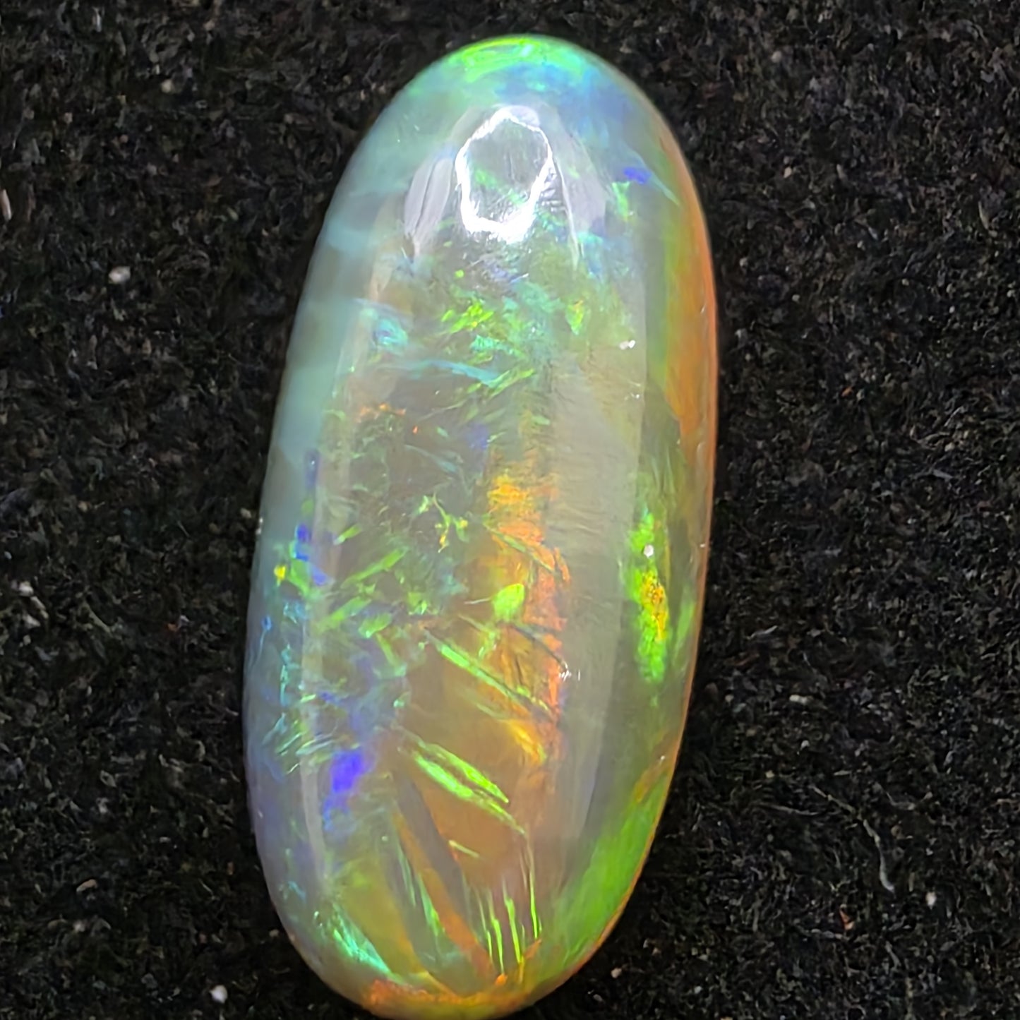 Black Opal special Ethiopian Welo, 4.45 ct oval polished, natural, intense Play-of-Colour