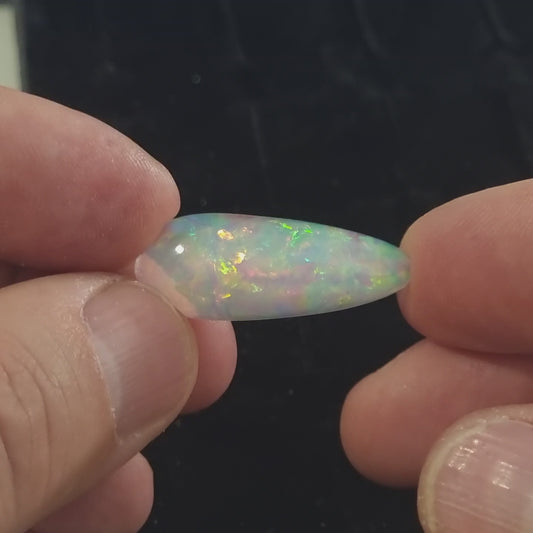 White Opal special Ethiopian Welo, 13.75 ct pear polished, natural, intense Play-of-Colour